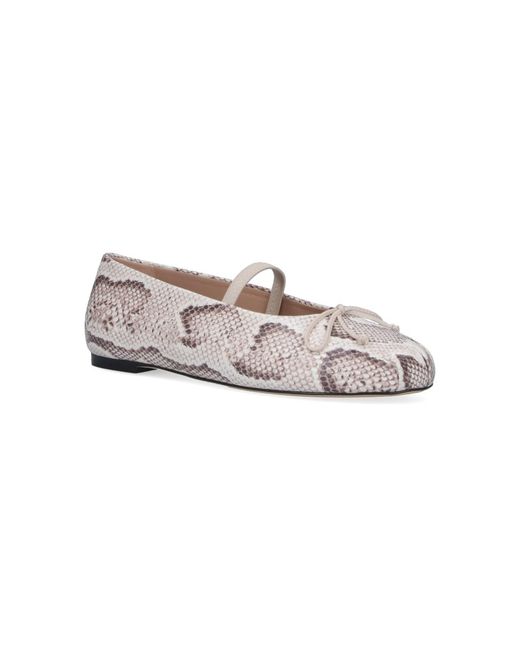 Stuart Weitzman White Cream Prima Bow Snake Print Ballerinas