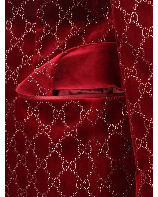 Gucci Red Double Blazer With Gg Crystals