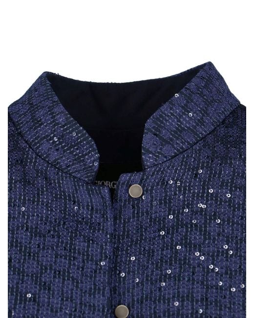 Giorgio Armani Blue Single-Breasted Sequin Mandarin Jacket