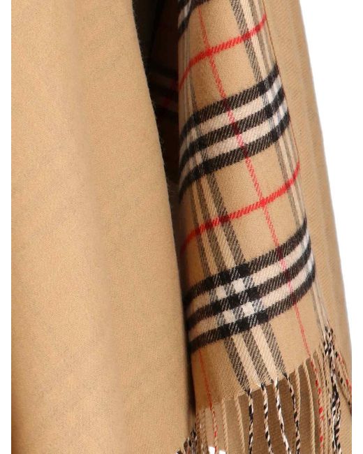 Burberry Natural Reversible Wool Cape With Fringed Edges