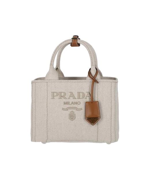 Prada White Small Logo Tote Bag