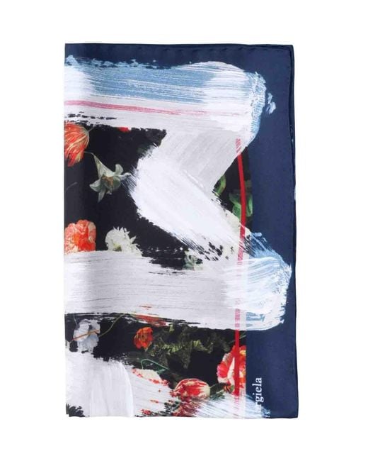 Maison Margiela Blue Woven 100% Silk Scarf For