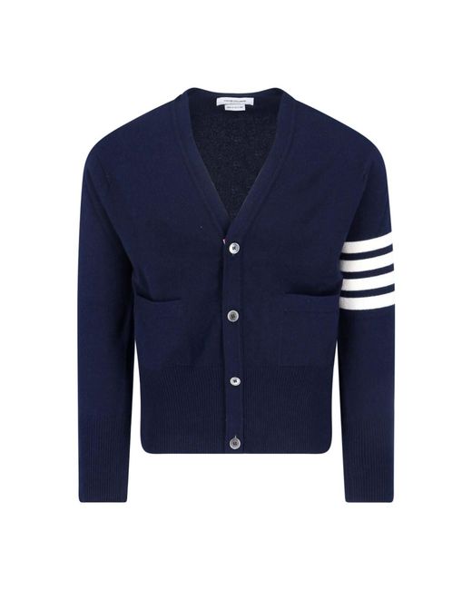 Thom Browne Blue Cashmere Cardigan With V-Neckline for men