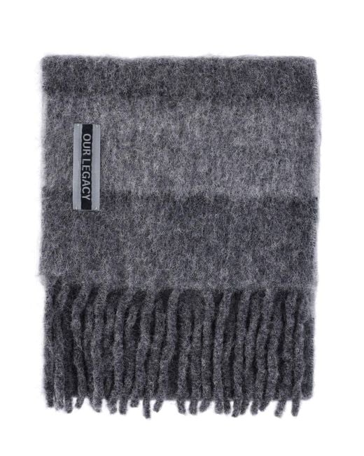 Our Legacy Gray Striped Fuzzy Alpaca Scarf