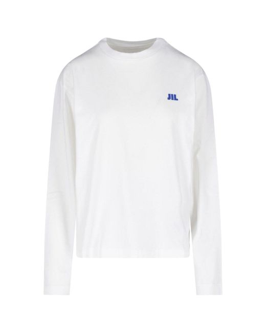 Jil Sander White Crewneck Long-Sleeve Cotton T-Shirt