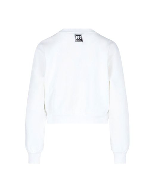 Dolce & Gabbana White Cropped Crew Neck Sweatshirt