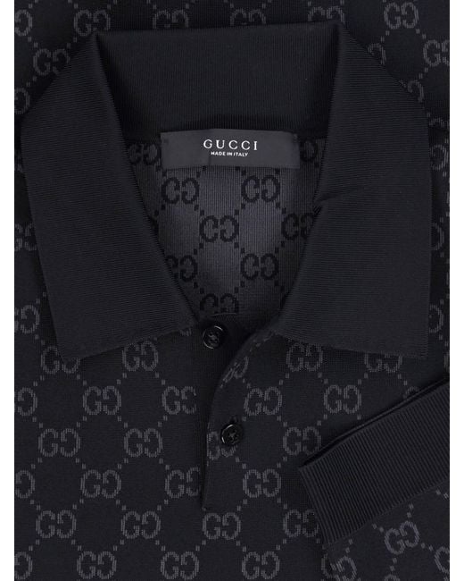 Gucci Blue Jacquard Viscose Polo "Gg" for men