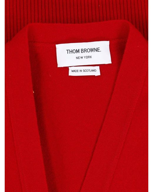 Thom Browne Red 4-Bar Cashmere Cardigan for men