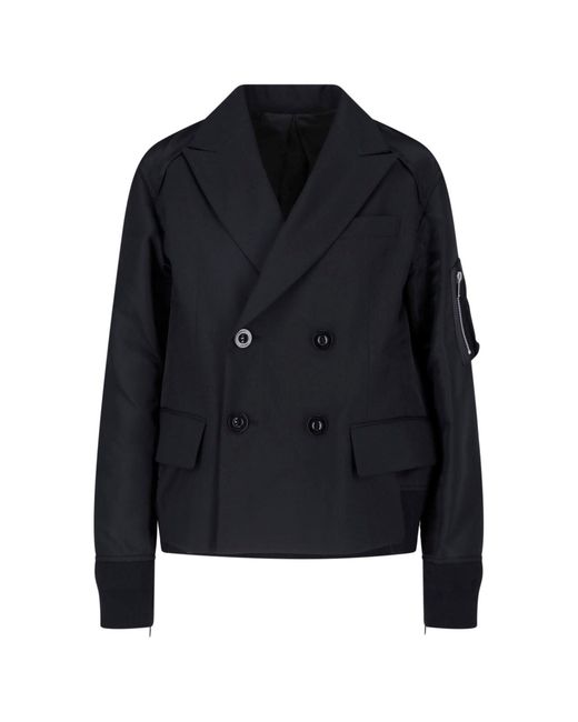 Sacai Blue Double-Breasted Twill Blazer