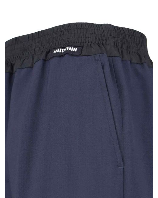 Miu Miu Blue Virgin Wool Logo Pants