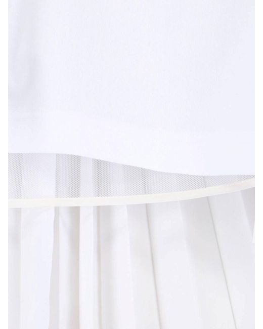 Sacai White Panel Design Pleated Cotton T-Shirt
