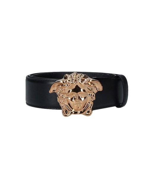 Versace Black Leather Belt With Medusa Buckle for men