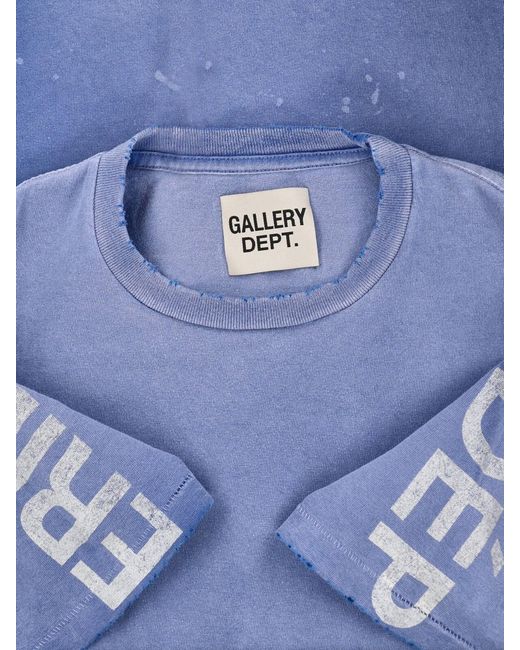 GALLERY DEPT. Blue Cropped Short-Sleeved T-Shirt With Distressed Vintage Finish for men