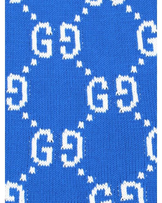 Gucci Blue Gg Cotton Intarsia Jumper for men