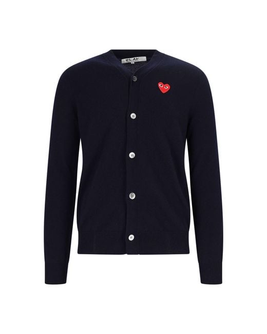 COMME DES GARÇONS PLAY Blue V-Neck Heart Patch Wool Cardigan for men