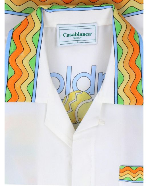 Casablancabrand White 'afro Cubism Tennis Club' Silk Shirt for men