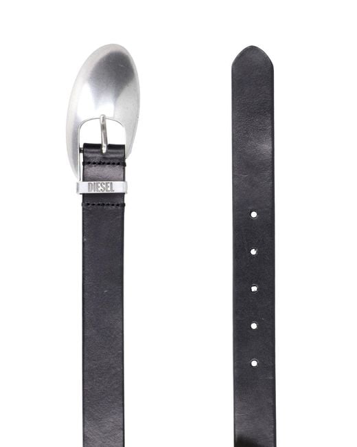DIESEL Black B-1Dr Leather Belt With Metal Logo Buckle for men