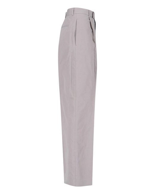 Jil Sander Gray High-Waisted Tailored Cotton Trousers