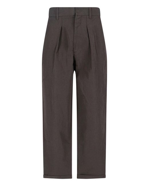 RANRA Gray Cotton And Linen Blend Trousers for men