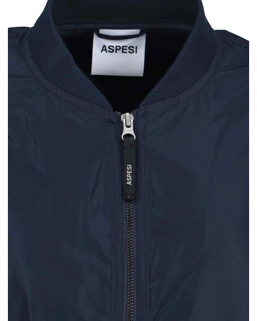 Aspesi Blue Technical Zip-Up Coat