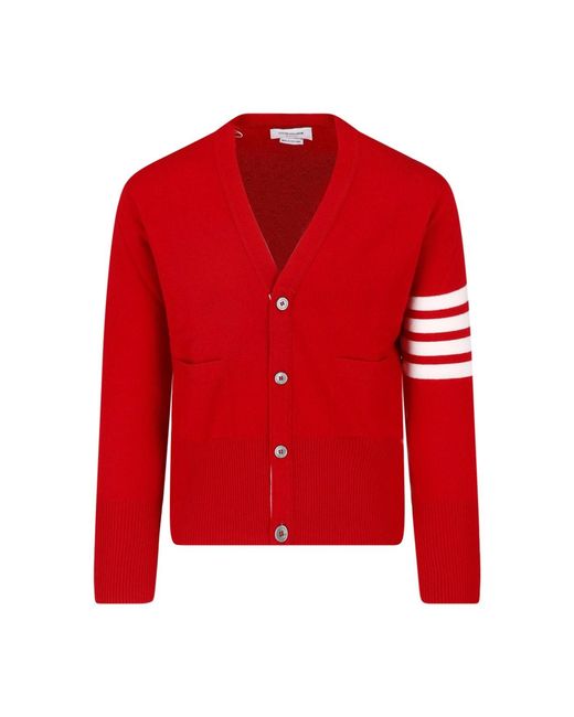 Thom Browne Red 4-Bar Cashmere Cardigan for men