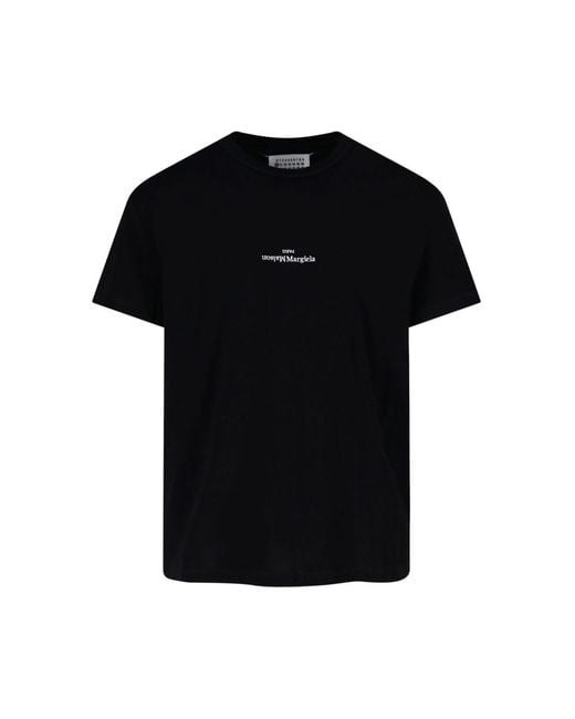 Maison Margiela Black Distorted Logo Embroidered Cotton T-Shirt for men