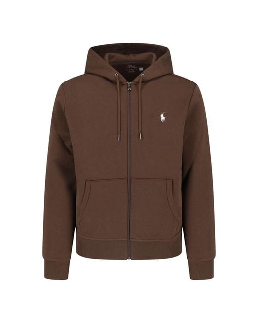 Polo Ralph Lauren Brown Zip-Up Hooded Cotton Sweatshirt for men