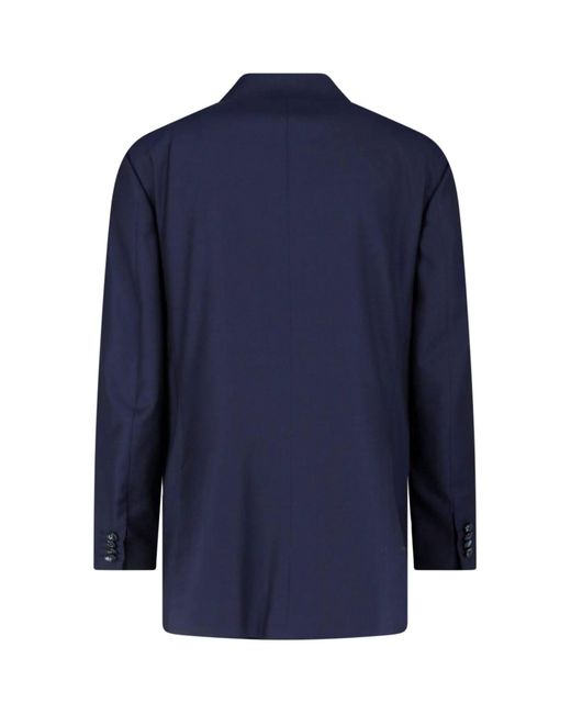 Kiton Blue Double-Breasted Peaked Lapel Wool Suit for men