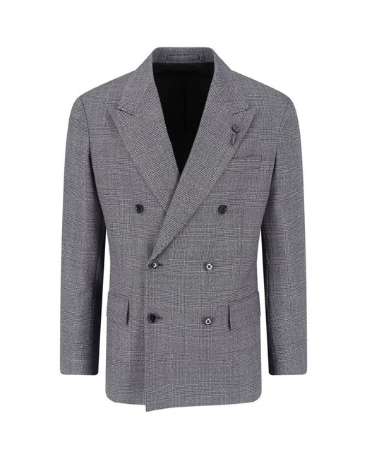 Lardini Gray Double-Breasted Virgin Wool Blazer for men