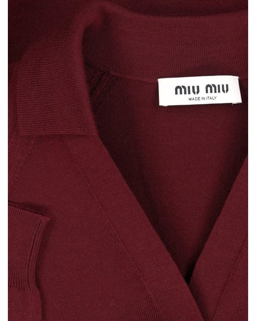 Miu Miu Red Virgin Wool Cardigan