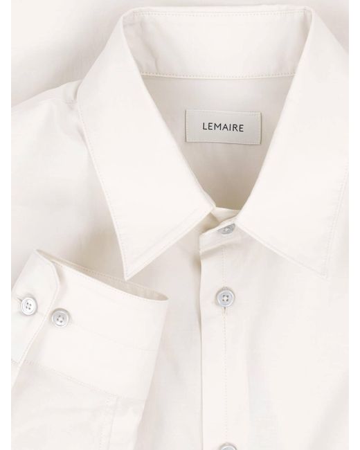 Lemaire White Cream Classic Collar Cotton Silk Shirt for men