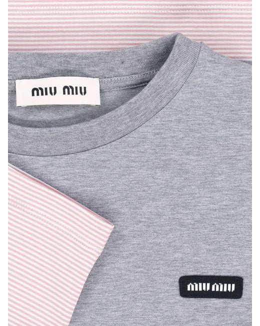 Miu Miu Gray Cropped Cotton T-Shirt
