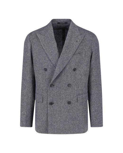 Tagliatore Gray Double-Breasted Virgin Wool Blazer for men
