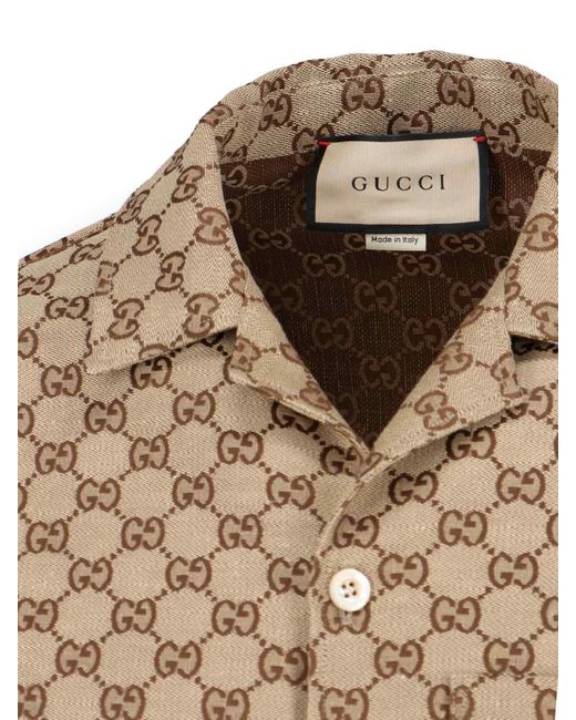 Gucci Natural 'Gg' Linen Shirt for men