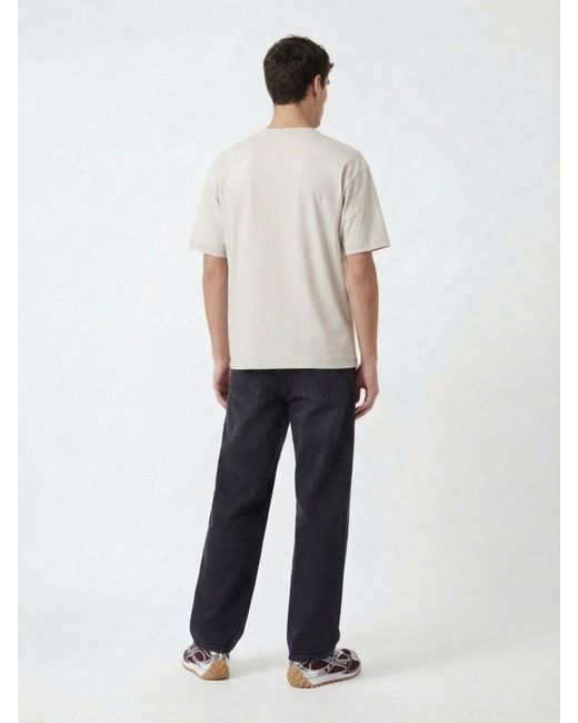 Lemaire White Cream Cotton-Linen Contrast Stitching T-Shirt for men