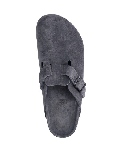 Birkenstock Gray Suede Clog Mule With Buckle Strap