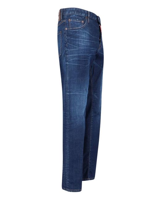 DSquared² Blue Slim Fit Distressed Paint Splatter Jeans for men