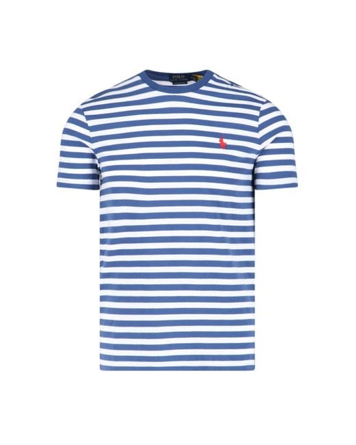 Polo Ralph Lauren Logo Striped T-shirt in Blue for Men | Lyst
