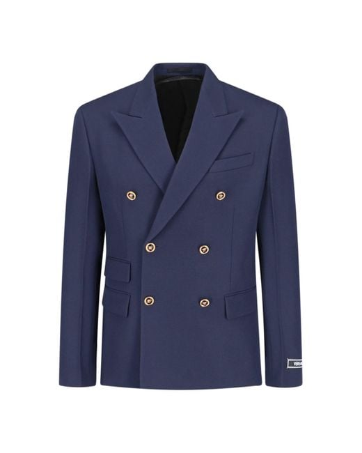 Versace Blue Double-breasted Blazer for men