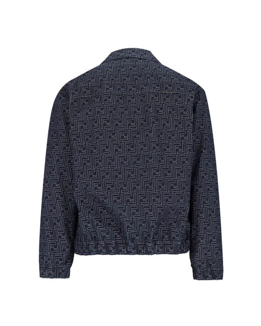 Giacca Zip In Denim "Ff" di Fendi in Blue da Uomo