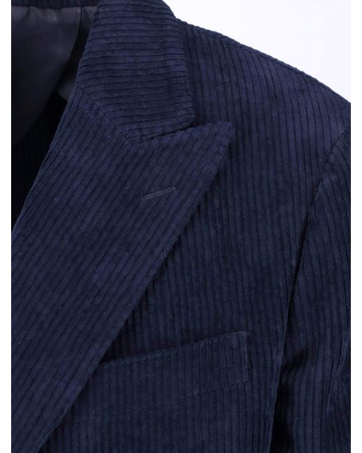 Lardini Blue Double-Breasted Velvet Blazer for men