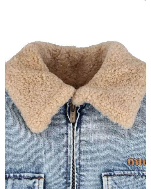 Giacca In Denim Logo di Miu Miu in Blue