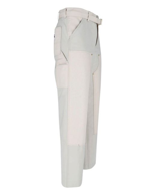 Sacai White Double Knee Pants With Mid-Rise Waist And Reinforced Patches for men