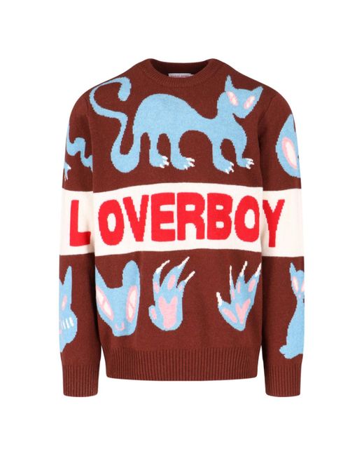 Charles Jeffrey Red 'cat' Inlay Sweater for men