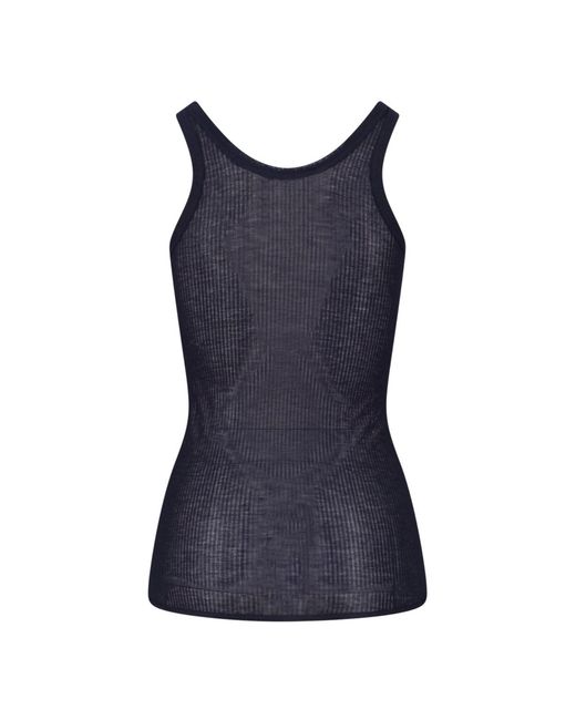 Lemaire Blue Dark Ribbed Silk Blend Top