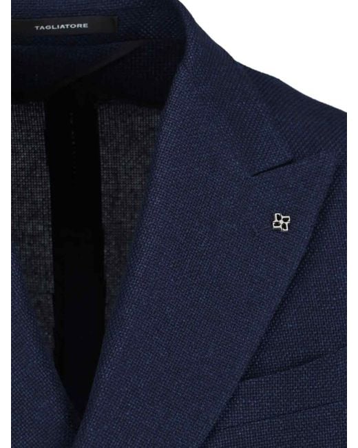 Tagliatore Blue Double-Breasted Blazer for men
