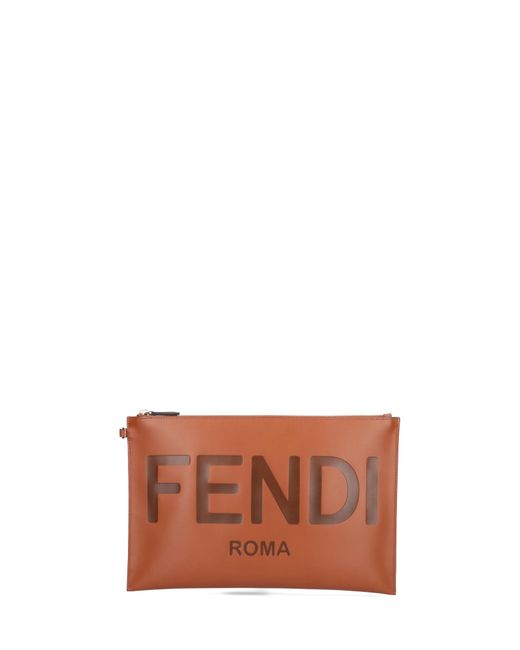 Fendi Large Logo Flat Pouch in Brown | Lyst