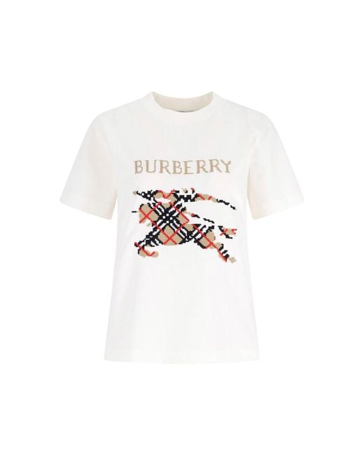 Burberry White 100% Cotton T-Shirt