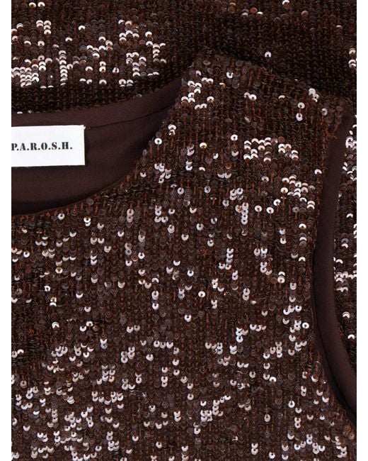 P.A.R.O.S.H. Brown Sequin Sleeveless Top