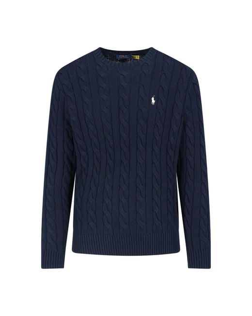 Polo Ralph Lauren Blue Cable Knit Crewneck Cotton Sweater for men